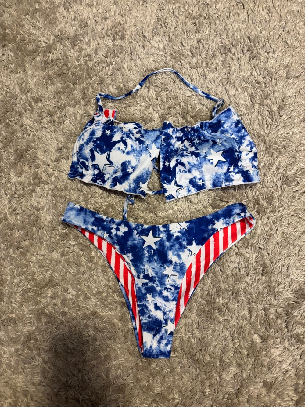Zaful Reversable Blue Star and Red Stripped Bikini Set